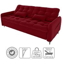 Sofa Cama 2 Lugares 200cm Pillar Veludo E404 Vermelho Milani Store Vermelho - 6