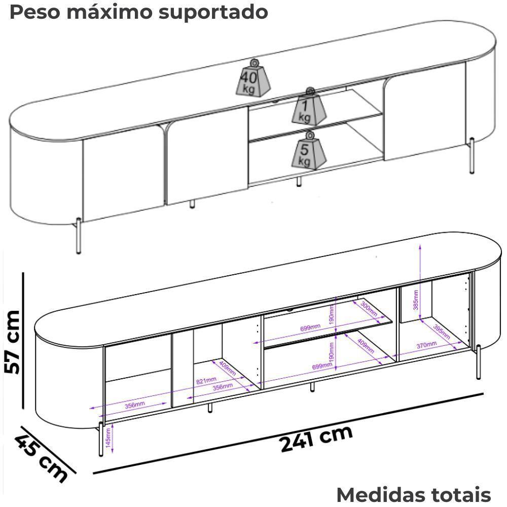 Painel Para Tv 75 Pol E Rack Bancada Mdf Ariana Off White Dj Moveis Off White - 5