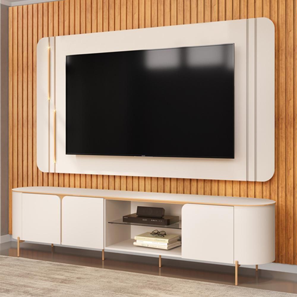 Painel Para Tv 75 Pol E Rack Bancada Mdf Ariana Off White Dj Moveis Off White - 9