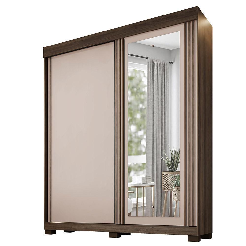 Guarda Roupa 2 Portas De Correr Com Espelho 3 Gavetas Mônaco Benetil Imbuia Off White - 1