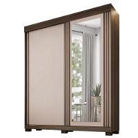 Guarda Roupa 2 Portas De Correr Com Espelho 3 Gavetas Mônaco Benetil Imbuia Off White - 1