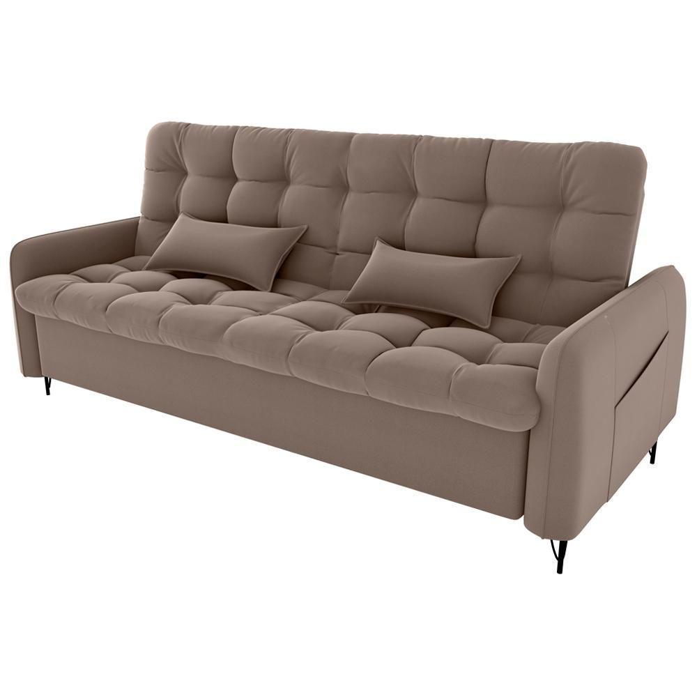 Sofa Cama 2 Lugares 200cm Pillar Veludo E400 Marrom Claro Milani Store Marrom Claro - 1