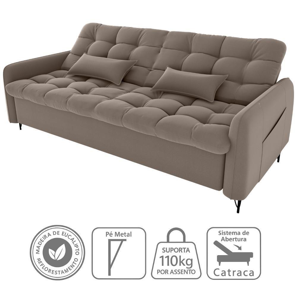 Sofa Cama 2 Lugares 200cm Pillar Veludo E400 Marrom Claro Milani Store Marrom Claro - 6