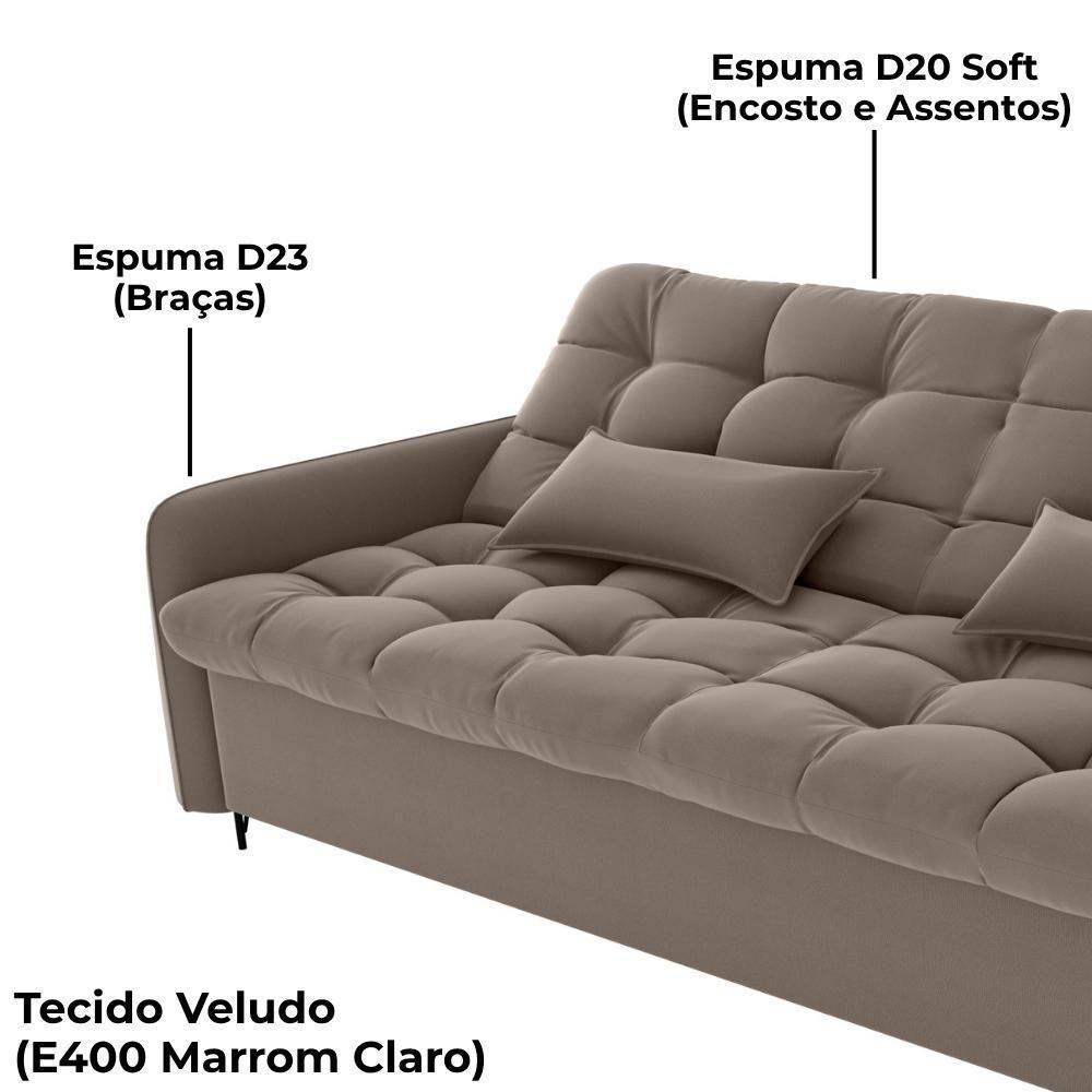 Sofa Cama 2 Lugares 200cm Pillar Veludo E400 Marrom Claro Milani Store Marrom Claro - 8