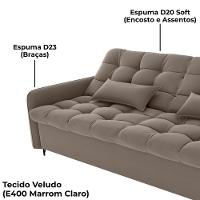 Sofa Cama 2 Lugares 200cm Pillar Veludo E400 Marrom Claro Milani Store Marrom Claro - 8