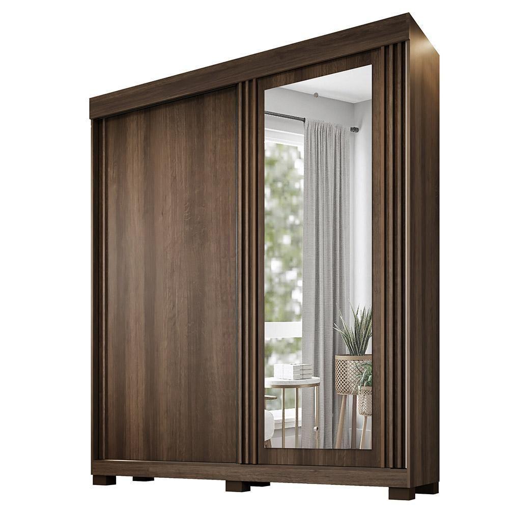 Guarda Roupa 2 Portas De Correr Com Espelho 3 Gavetas Mônaco Benetil Imbuia - 1
