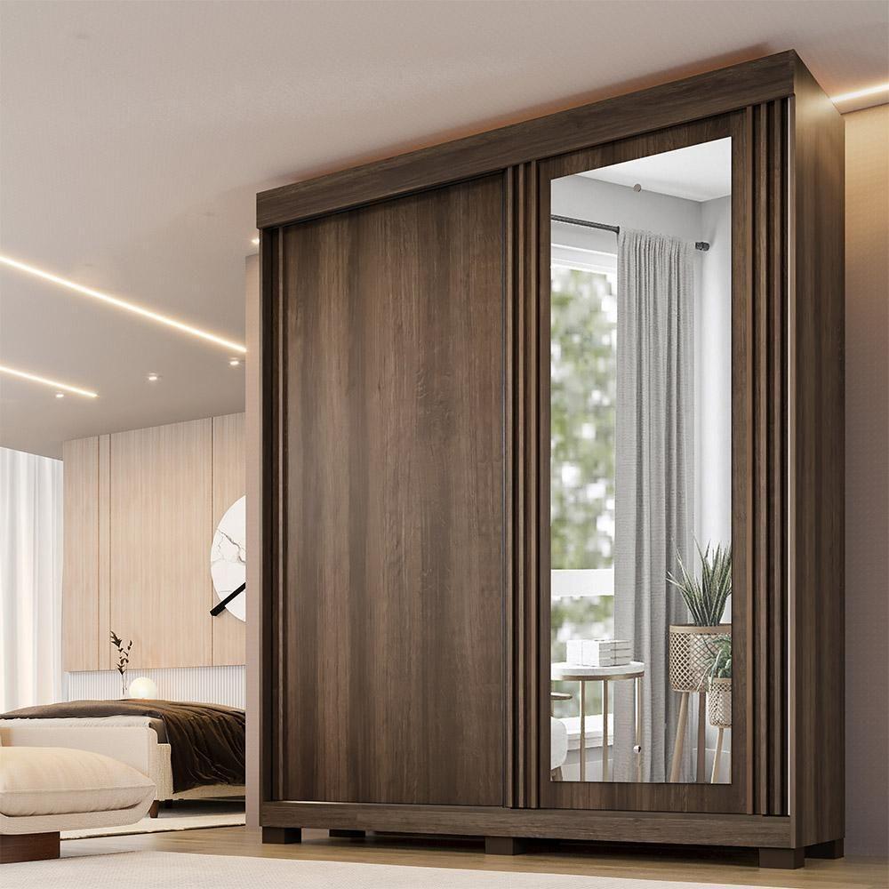 Guarda Roupa 2 Portas De Correr Com Espelho 3 Gavetas Mônaco Benetil Imbuia - 2