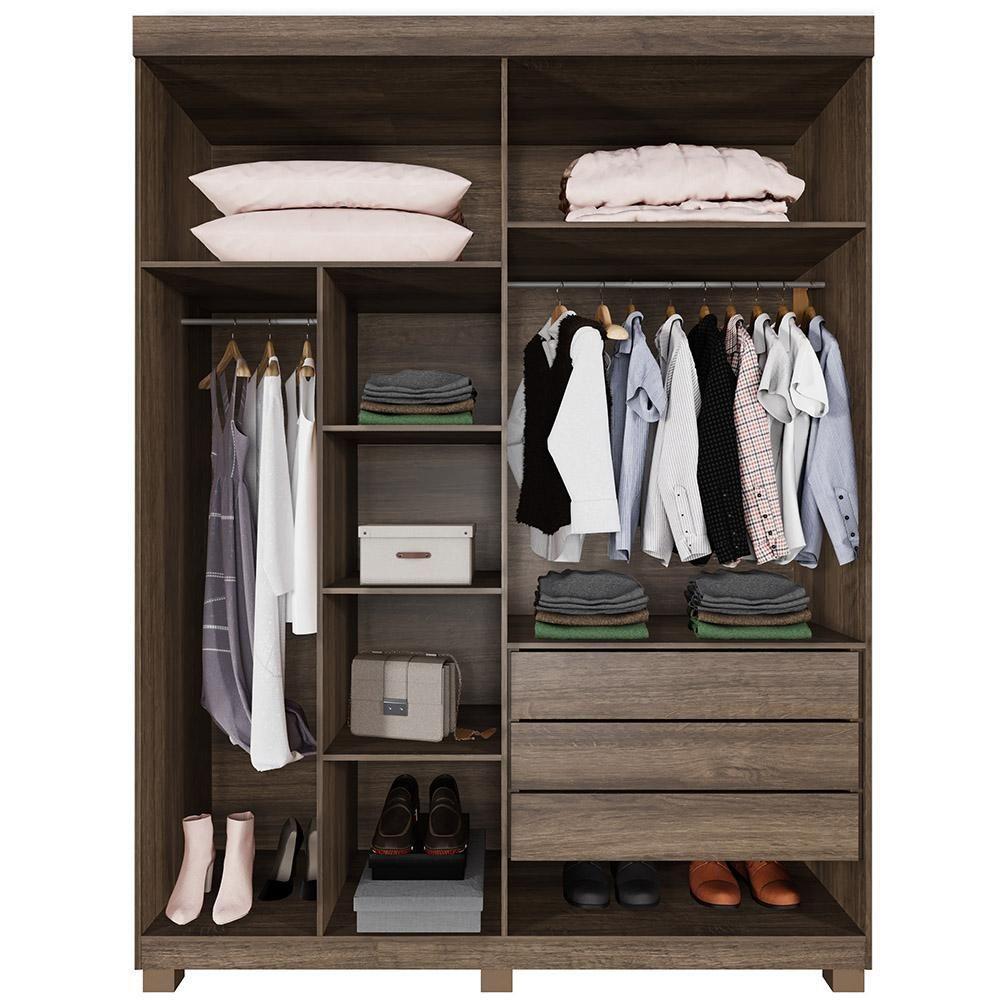 Guarda Roupa 2 Portas De Correr Com Espelho 3 Gavetas Mônaco Benetil Imbuia - 3