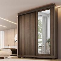 Guarda Roupa 2 Portas De Correr Com Espelho 3 Gavetas Mônaco Benetil Imbuia - 2