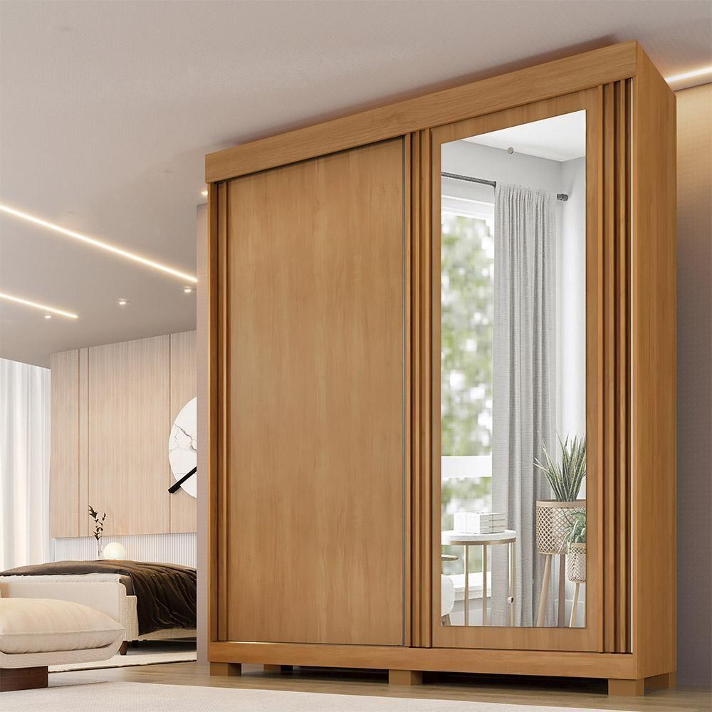 Guarda Roupa 2 Portas De Correr Com Espelho 3 Gavetas Mônaco Benetil Cinamomo - 2