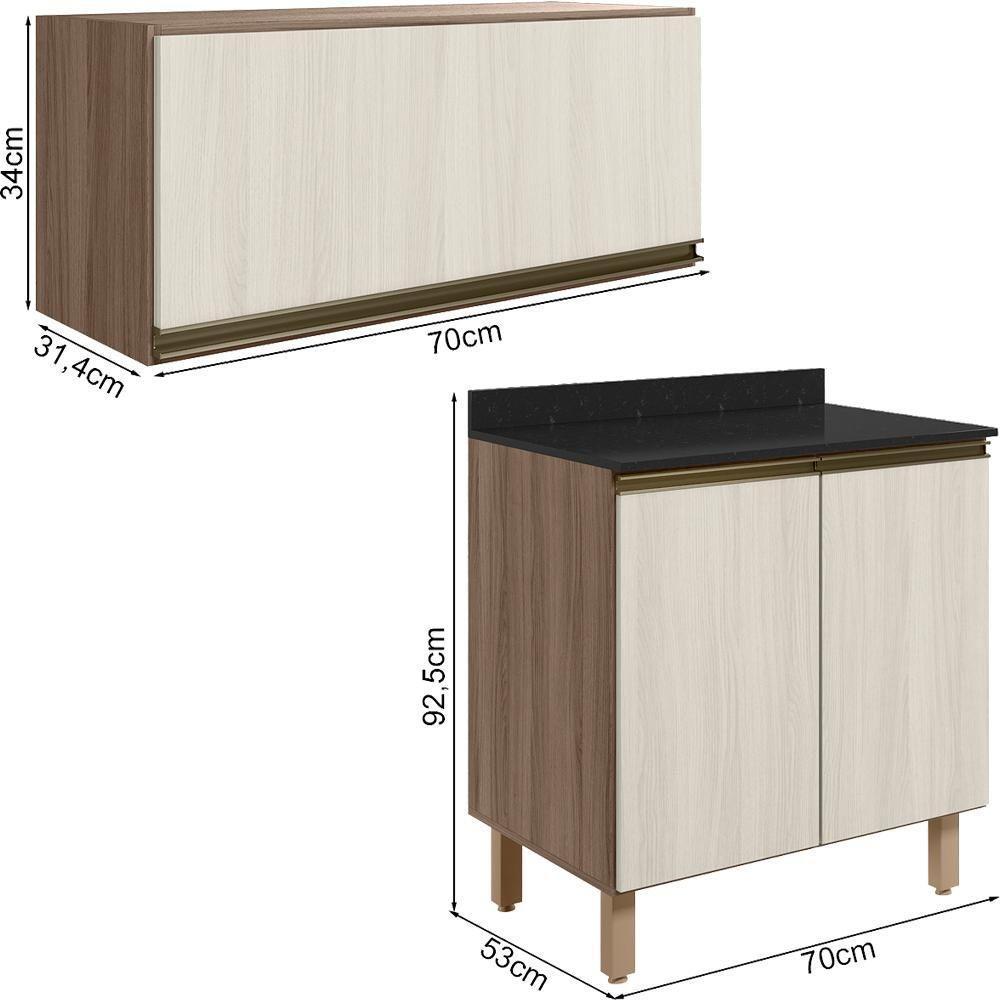 Armario Aereo E Balcao Mdf 70cm Kali Carvalho Toq Bianco Toq Nicioli Carvalho Toq Bianco Toq - 3