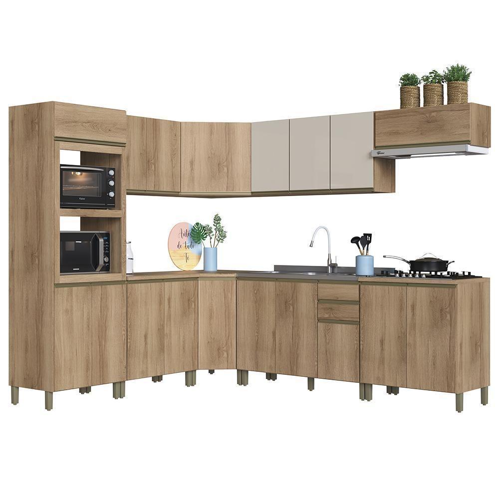 Cozinha Modulada De Canto Dinamarca 9 Peças Com Torre Quente 2 Fornos Castani - Indékes Castani - 1