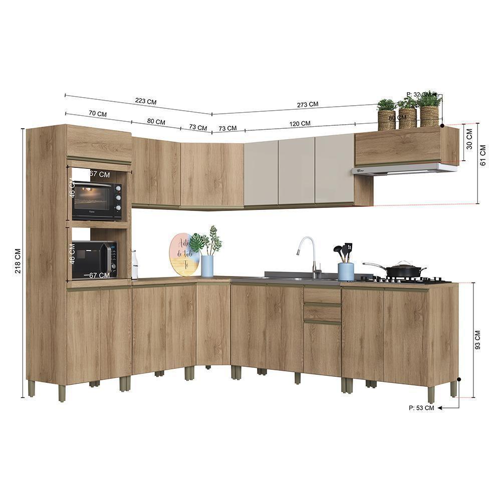 Cozinha Modulada De Canto Dinamarca 9 Peças Com Torre Quente 2 Fornos Castani - Indékes Castani - 4