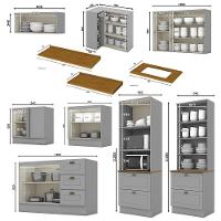 Cozinha Completa De Canto Americana 8 Peças Cinza Com Cristaleira E Tampo Nature - Móveis Henn Cinza - 3