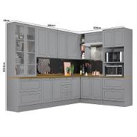 Cozinha Completa De Canto Americana 8 Peças Cinza Com Cristaleira E Tampo Nature - Móveis Henn Cinza - 4