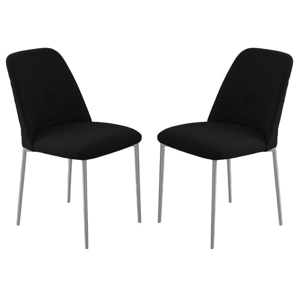 Conjunto 2 Cadeiras Londres Veludo Preto Metal Champanhe - 1