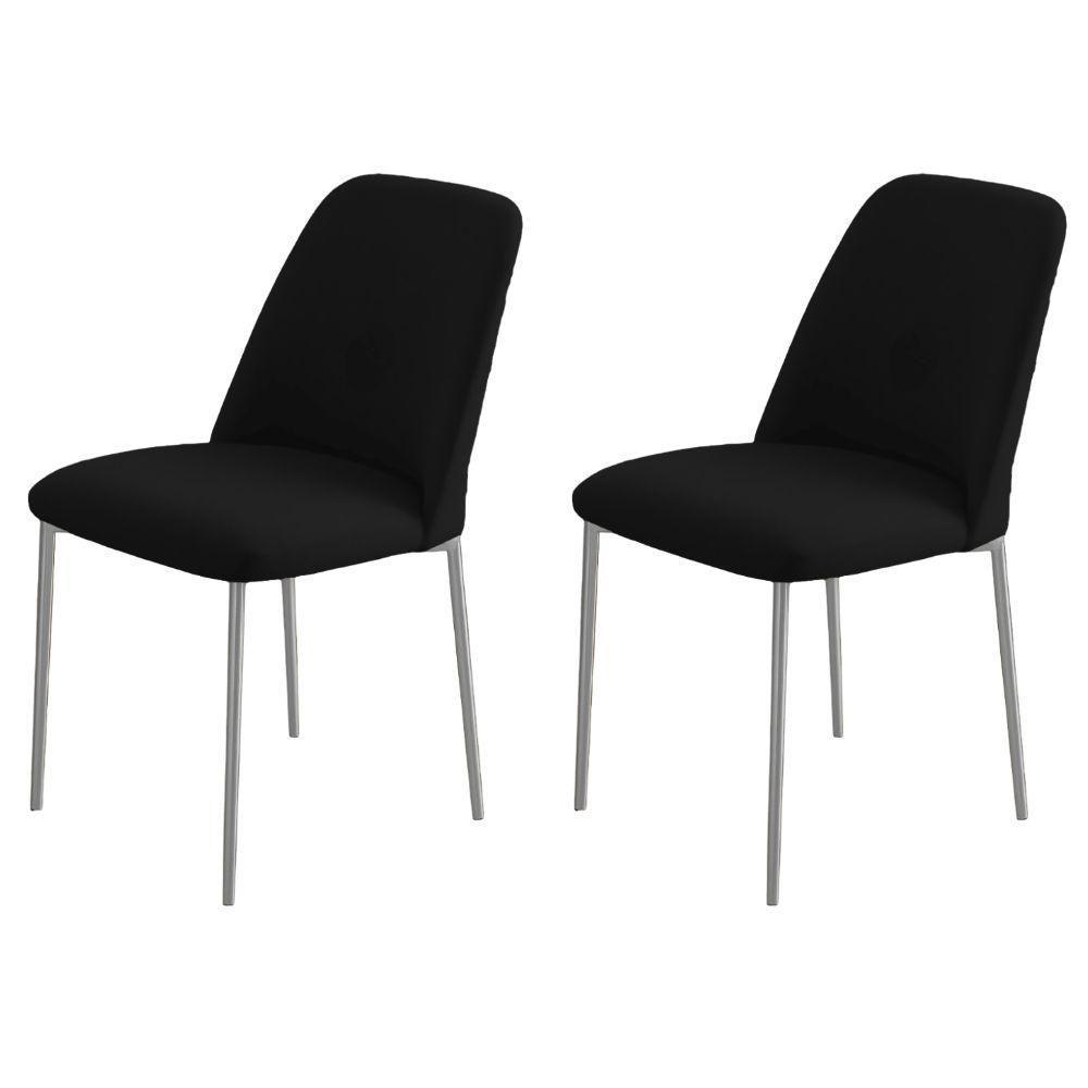 Conjunto 2 Cadeiras Londres Veludo Preto Metal Champanhe - 6