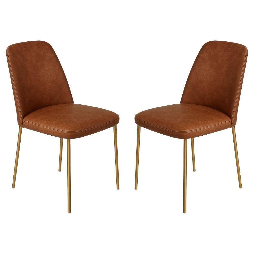 Conjunto 2 Cadeiras Londres Couro Caramelo Metal Dourado - 1