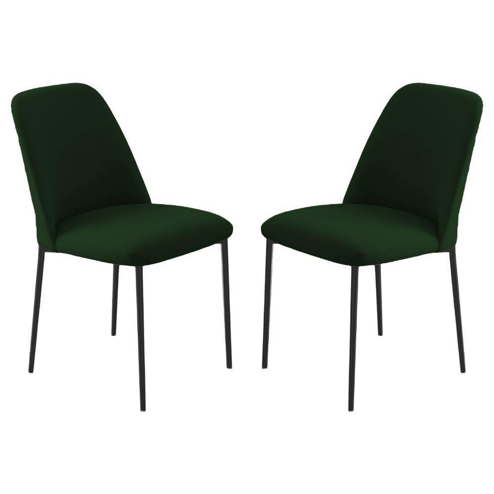 Conjunto 2 Cadeiras Londres Veludo Verde Escuro Metal Preto - 1