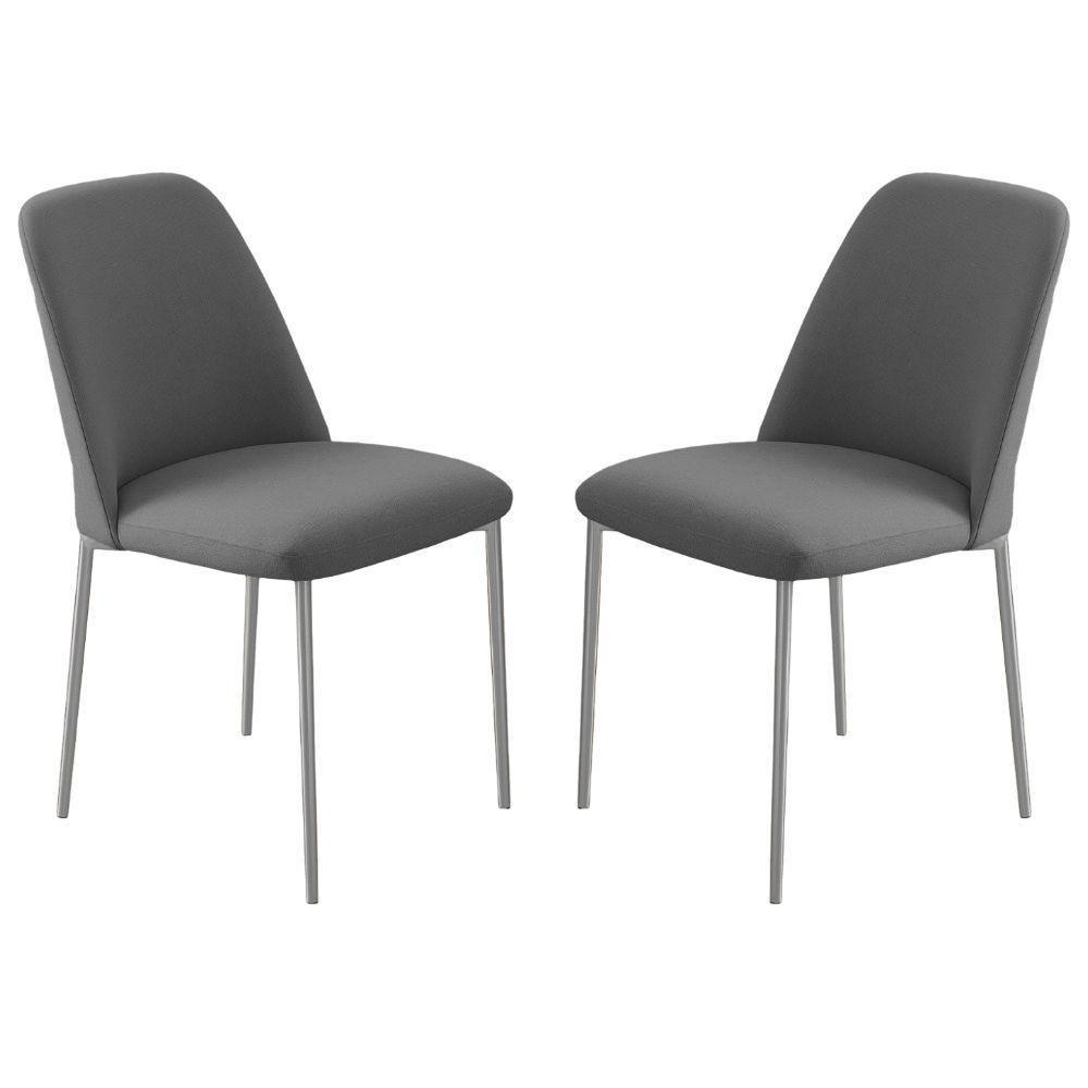 Conjunto 2 Cadeiras Londres Linho Cinza Escuro Metal Champanhe - 1