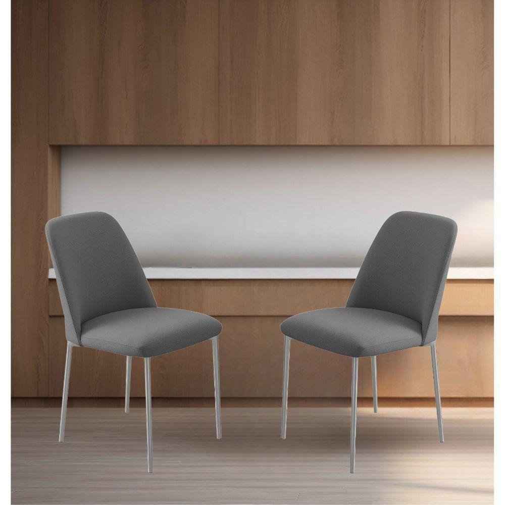 Conjunto 2 Cadeiras Londres Linho Cinza Escuro Metal Champanhe - 4