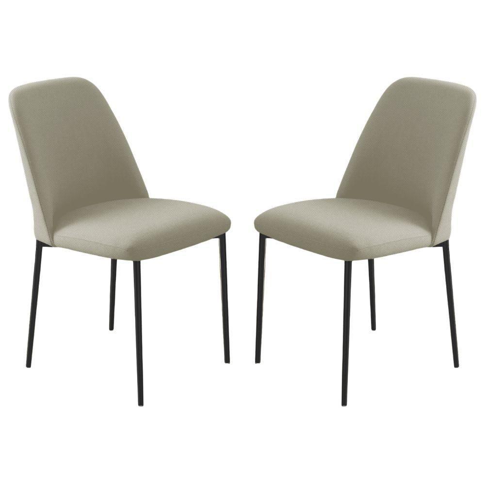 Conjunto 2 Cadeiras Londres Linho Off White Metal Preto - 1