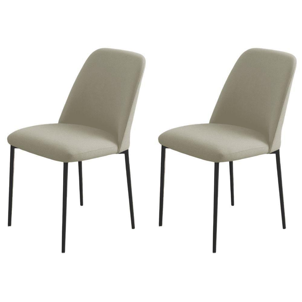 Conjunto 2 Cadeiras Londres Linho Off White Metal Preto - 6