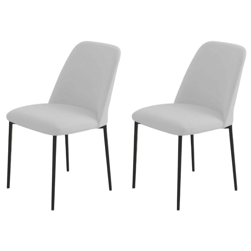 Conjunto 2 Cadeiras Londres Linho Branco Metal Preto - 6