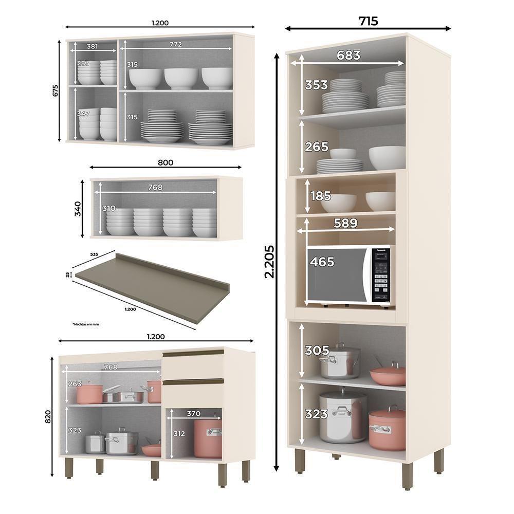 Cozinha Completa 4 Peças Connect Off White Com Torre Quente 1 Forno - Móveis Henn Off White - 4
