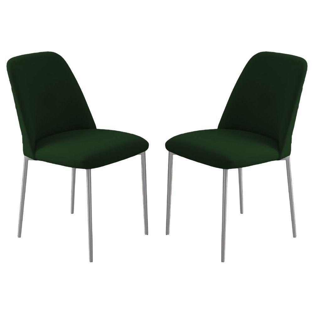 Conjunto 2 Cadeiras Londres Veludo Verde Escuro Metal Champanhe - 1