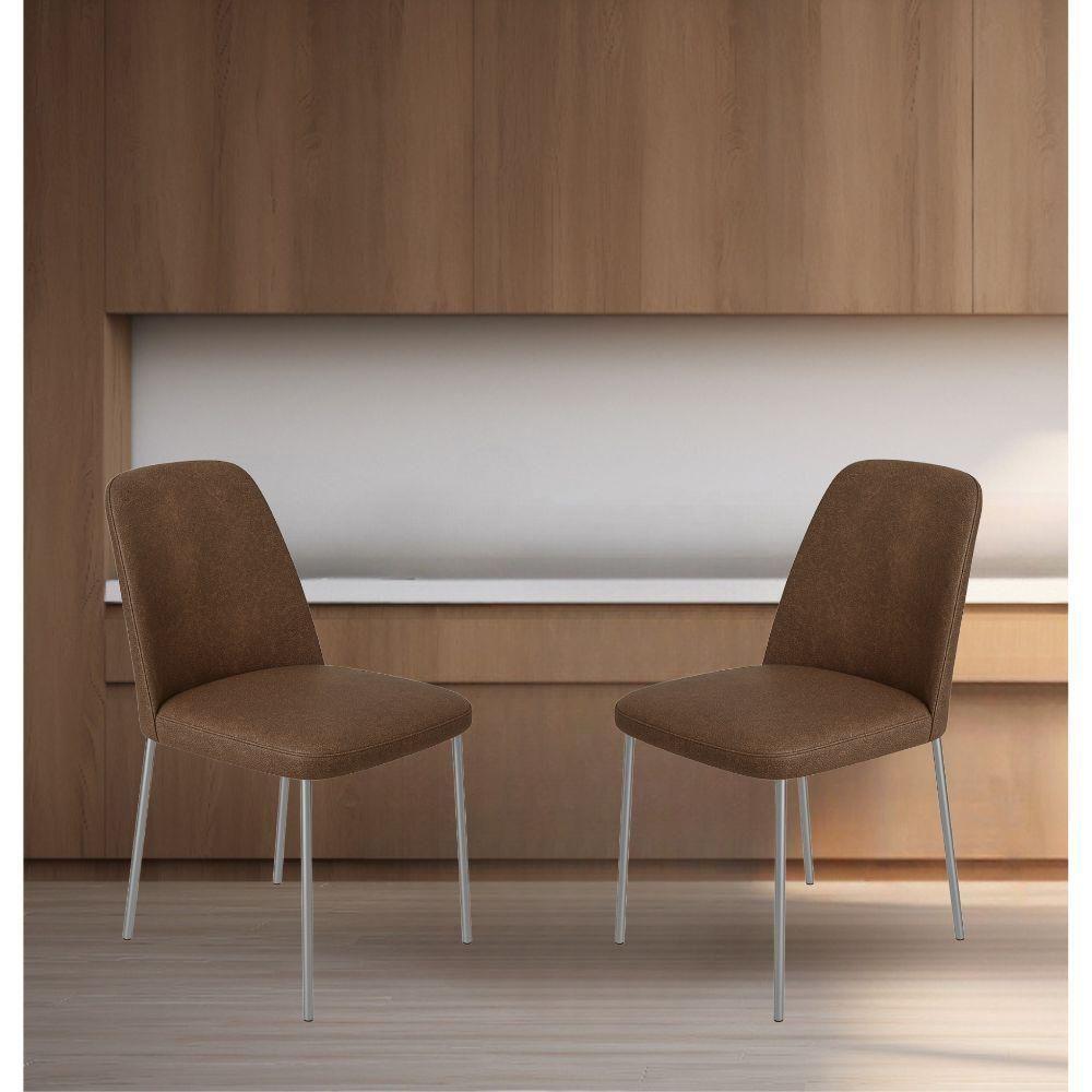 Conjunto 2 Cadeiras Londres Couro Marrom Metal Champanhe - 2