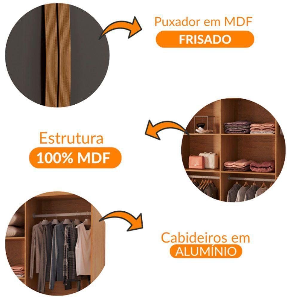 Guarda Roupa Casal Dunas Com 8 Portas E 4 Gavetas Moderna Naturalle Grafite - 6