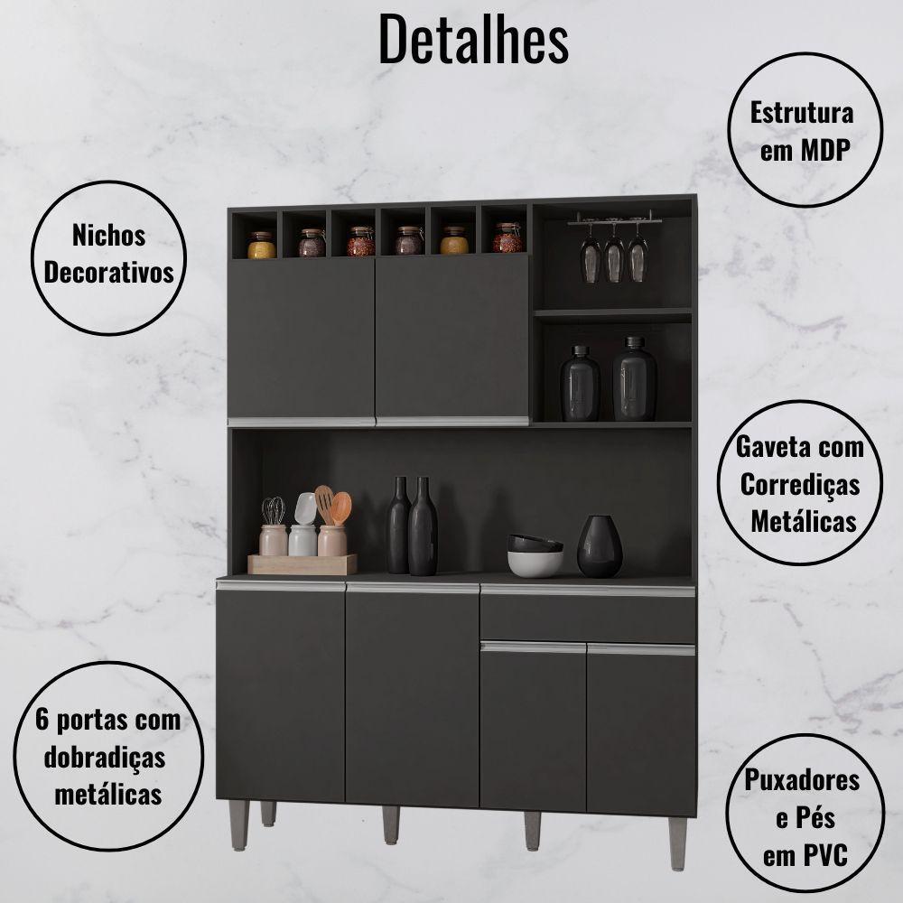 Kit Armário Cozinha Compacta Alice 6 Portas Cinza Ajl - 3