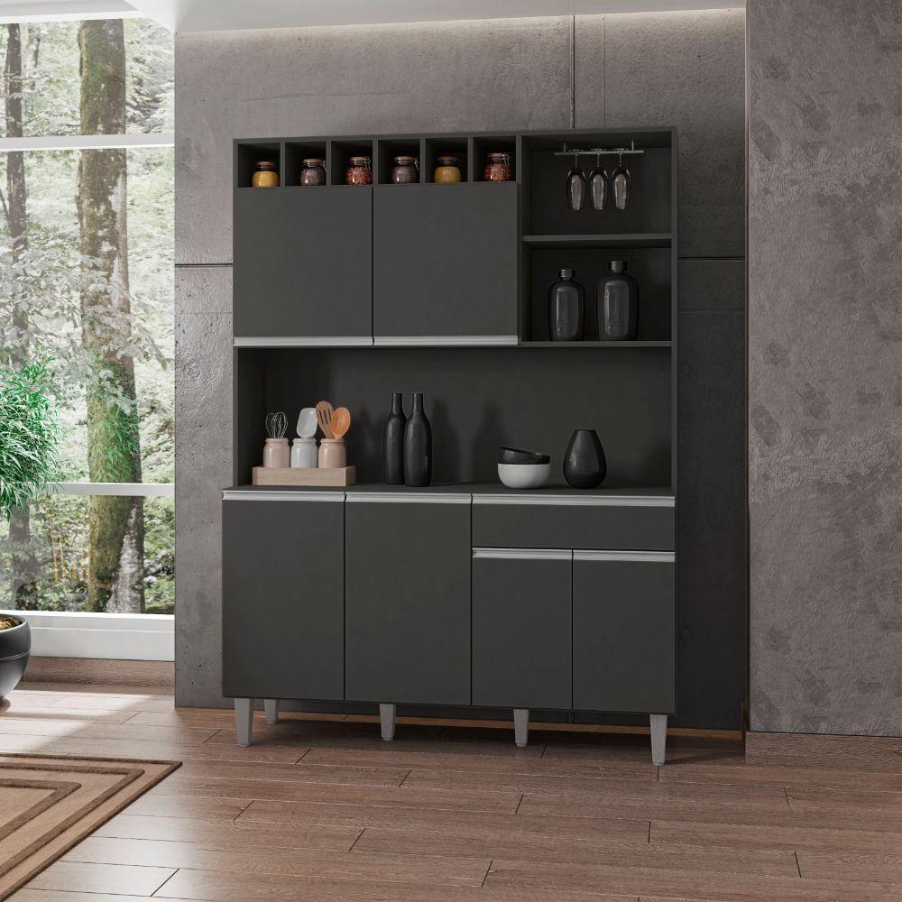 Kit Armário Cozinha Compacta Alice 6 Portas Cinza Ajl - 5