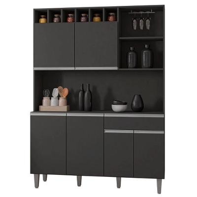 Kit Armário Cozinha Compacta Alice 6 Portas 1 Gaveta MDP 130 cm Cinza Fosco