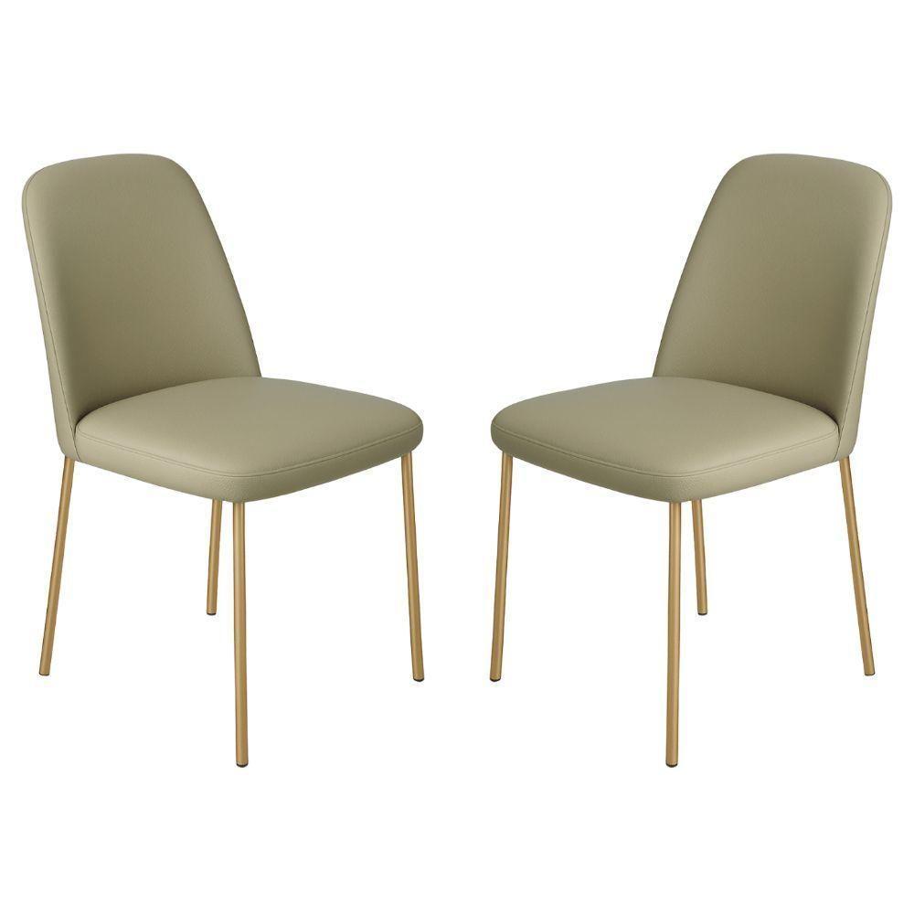 Conjunto 2 Cadeiras Londres Couro Areia Metal Dourado - 1