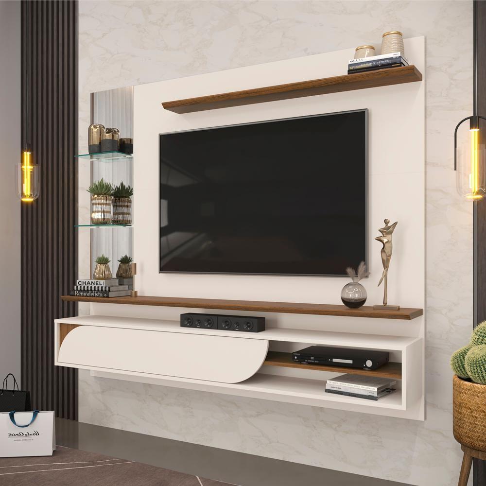 Painel Suspenso Tv 60 Pol 180 Cm Ravi Off White Freijó Dj Moveis Off White Freijo - 4