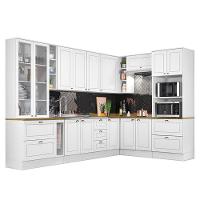 Cozinha Completa De Canto Americana 10 Peças Branco Com Cristaleira E Tampo Nature - Móveis Henn Branco - 1