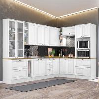 Cozinha Completa De Canto Americana 10 Peças Branco Com Cristaleira E Tampo Nature - Móveis Henn Branco - 2