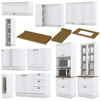 Cozinha Completa De Canto Americana 10 Peças Branco Com Cristaleira E Tampo Nature - Móveis Henn Branco - 3