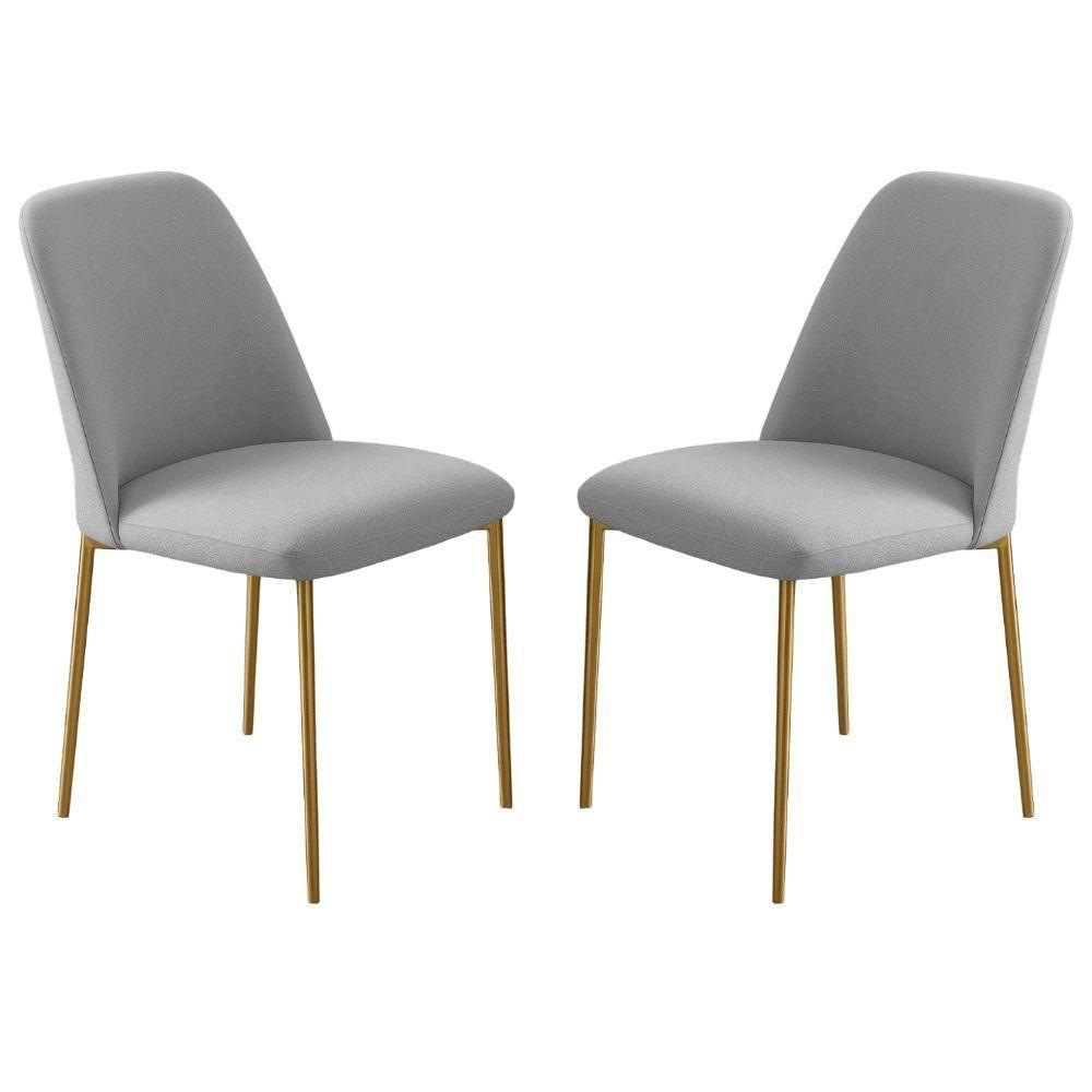 Conjunto 2 Cadeiras Londres Linho Cinza Claro Metal Dourado - 1