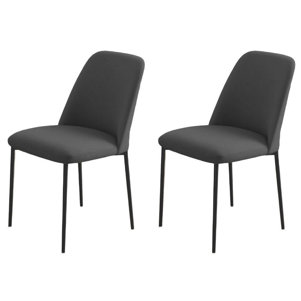 Conjunto 2 Cadeiras Londres Veludo Cinza Metal Preto - 6