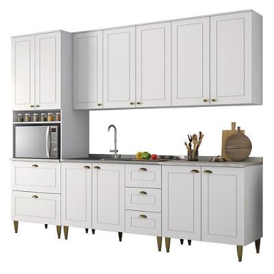 Cozinha Modulada Completa 5 Peças Americana 11 Portas 5 Gavetas MDF 271.5cm Branco