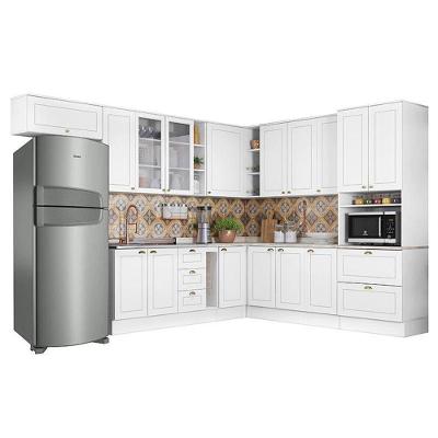 Cozinha Completa de Canto Americana 12 Peças com Torre Quente 16 Portas 100% MDF Branco Móveis Henn