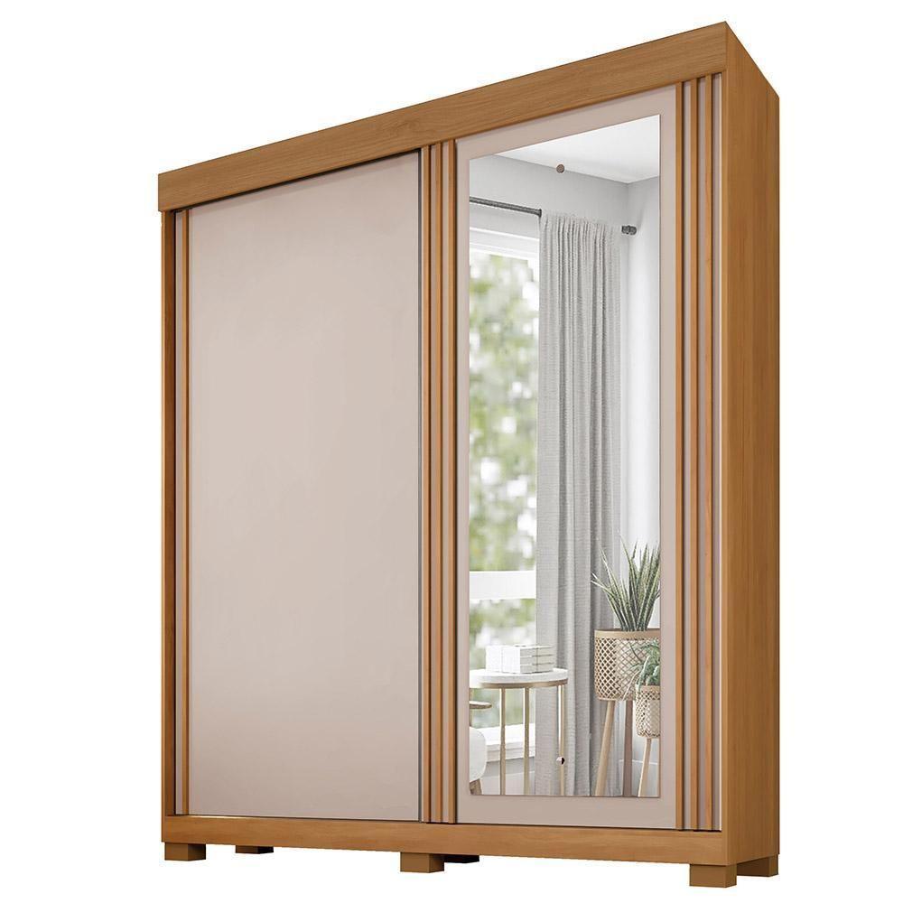 Guarda Roupa 2 Portas De Correr Com Espelho 3 Gavetas Mônaco Benetil Cinamomo Off White - 1