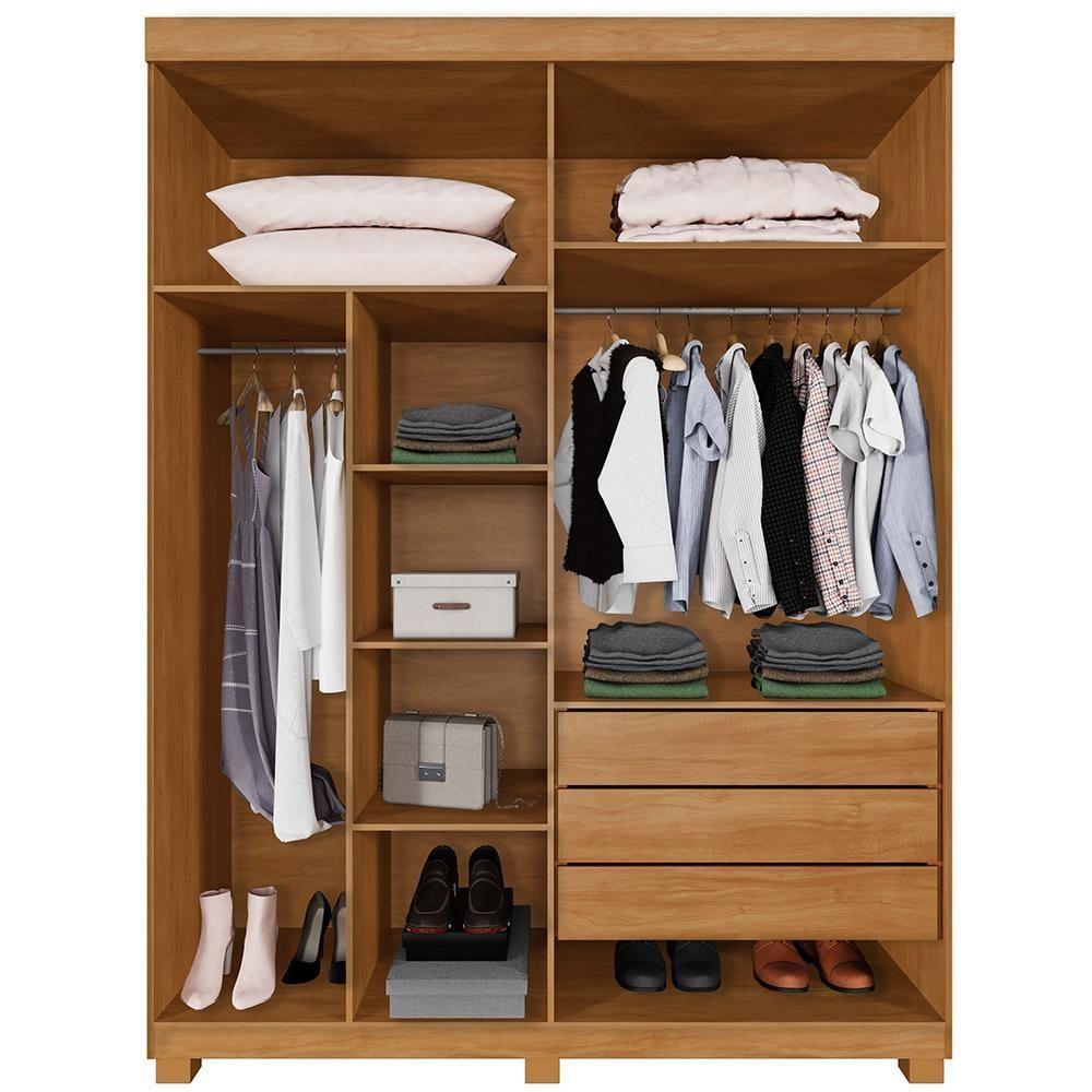 Guarda Roupa 2 Portas De Correr Com Espelho 3 Gavetas Mônaco Benetil Cinamomo Off White - 3