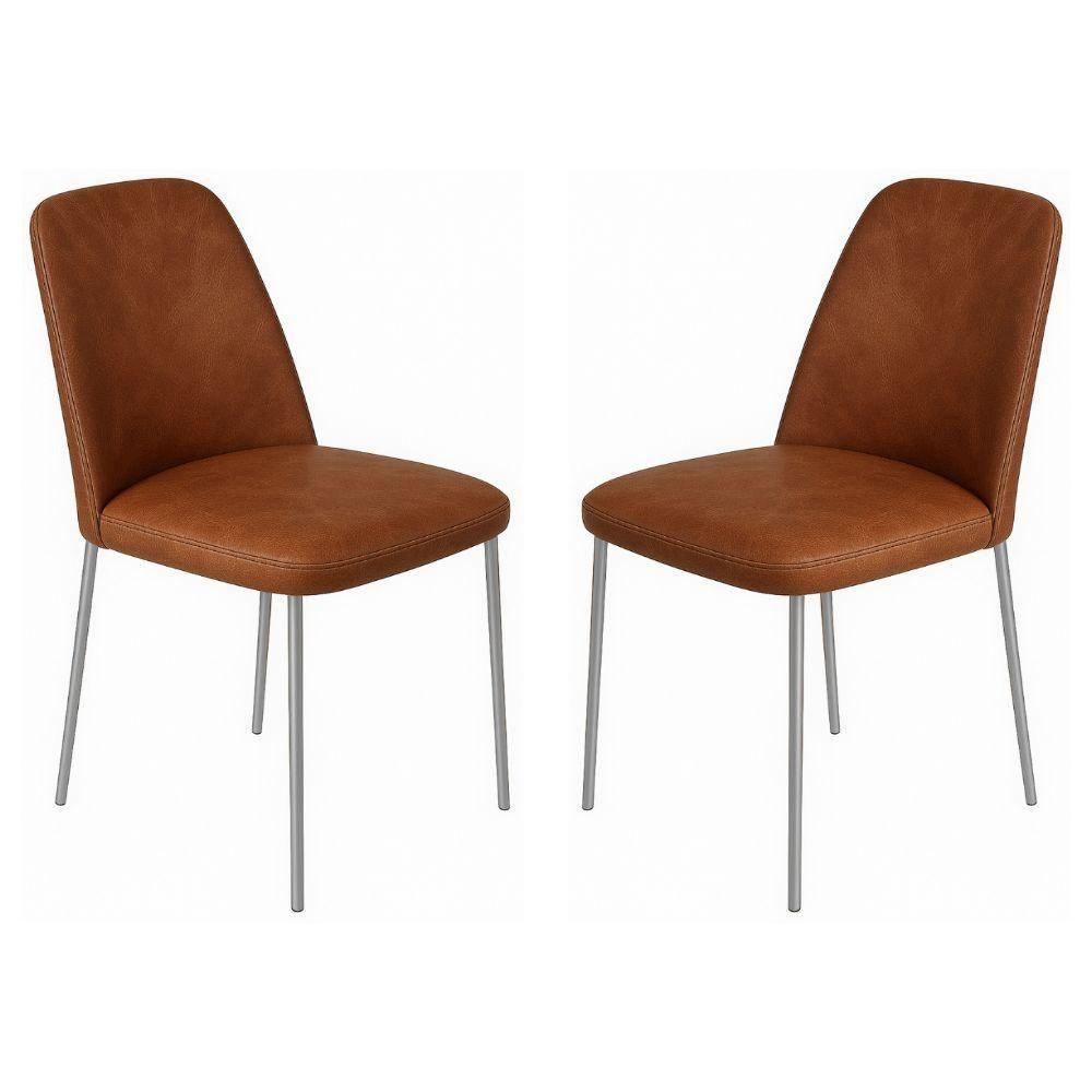 Conjunto 2 Cadeiras Londres Couro Caramelo Metal Champanhe - 1