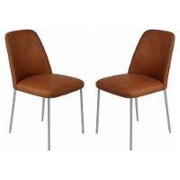 Conjunto 2 Cadeiras Londres Couro Caramelo Metal Champanhe - 1