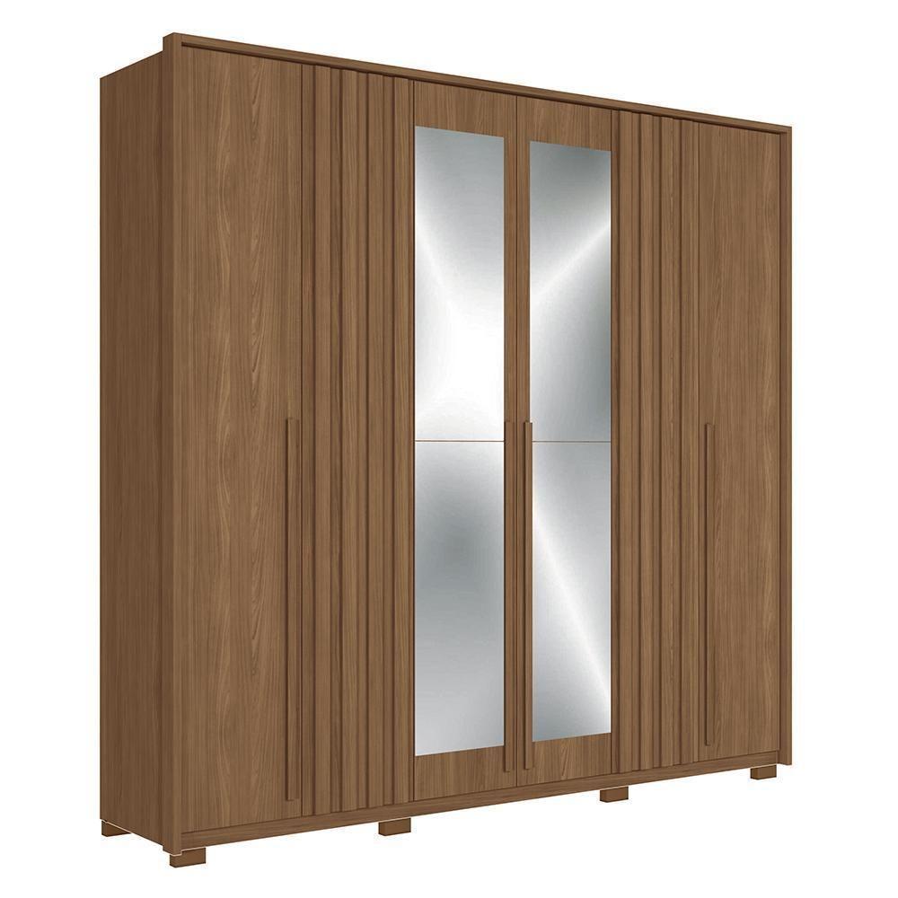 Guarda Roupa Casal Coimbra 6 Portas Jatobá Com Espelho E Pés - Santos Andirá Jatobá - 1