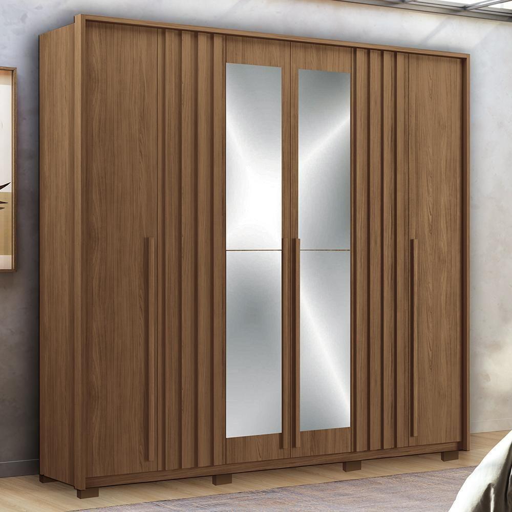 Guarda Roupa Casal Coimbra 6 Portas Jatobá Com Espelho E Pés - Santos Andirá Jatobá - 2